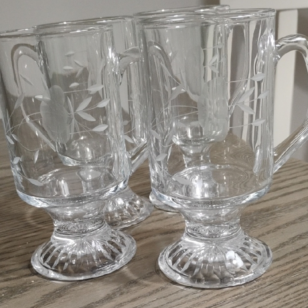 Rare Retired Princess House Etched Crystal Footed Mug Set Of 4